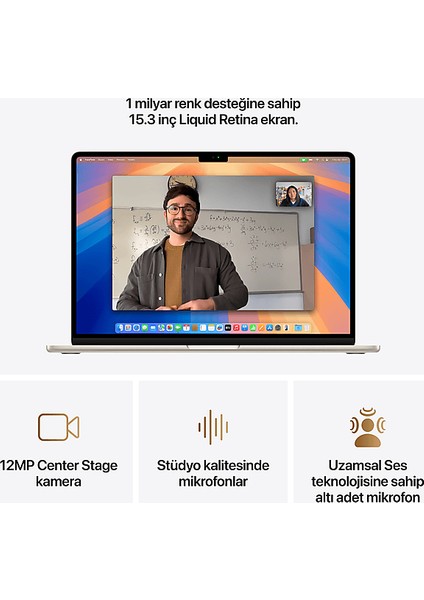 MW1J3TU/A/MACBOOK Air/apple M4 Işlemci/(10 Çekirdek Cpu-10 Çekirdek GPU)/16GB RAM/256GB Ssd/15.3"starlight indirimleri