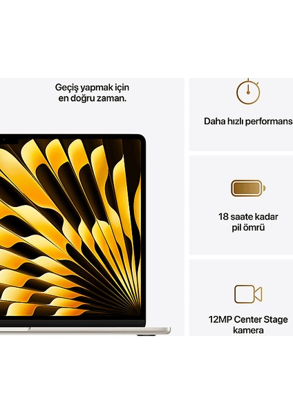 MW1J3TU/A/MACBOOK Air/apple M4 Işlemci/(10 Çekirdek Cpu-10 Çekirdek GPU)/16GB RAM/256GB Ssd/15.3"starlight