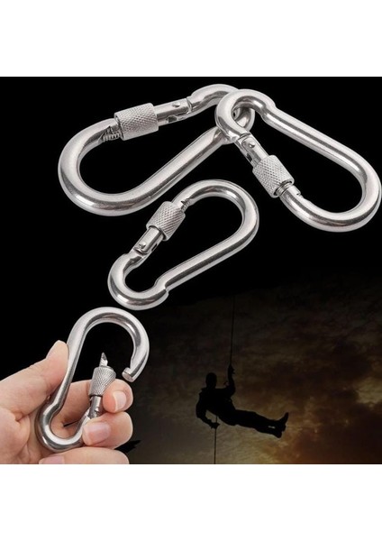 Karabina Kilitli 10MM Yaylı Kanca Çelik Kilit Tırmanma Olta Kamp Ekipmanları Hamak Askı 4 Adet