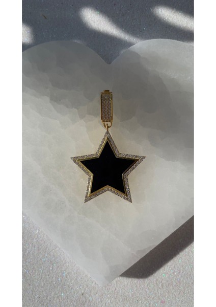 Siyah Mineli Yıldız Kolye Ucu Yıldızlı Kolye Ucu Trend ve Zarif Kolye Ucu Sevgiliye Hediye 925