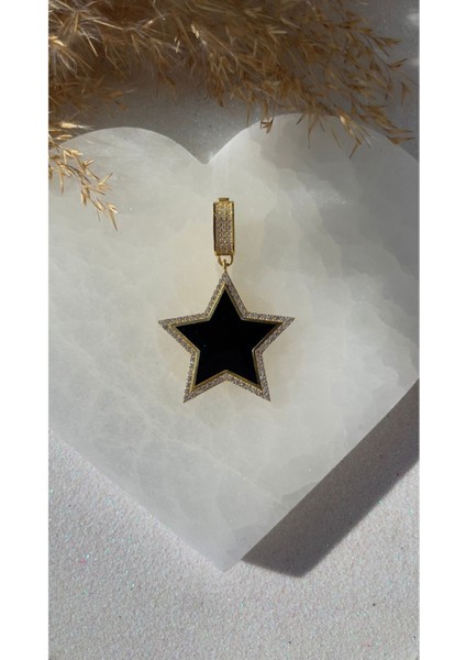 Siyah Mineli Yıldız Kolye Ucu Yıldızlı Kolye Ucu Trend ve Zarif Kolye Ucu Sevgiliye Hediye 925 fiyatları
