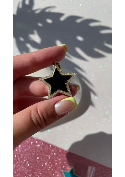 Siyah Mineli Yıldız Kolye Ucu Yıldızlı Kolye Ucu Trend ve Zarif Kolye Ucu Sevgiliye Hediye 925 fırsatları