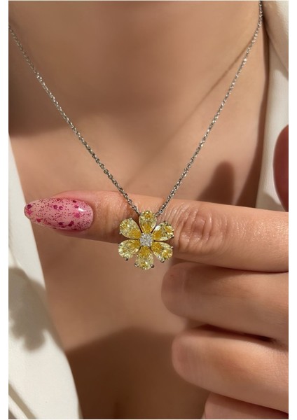 Ithal Yüksek Kalite Sarı Çiçek Kolye