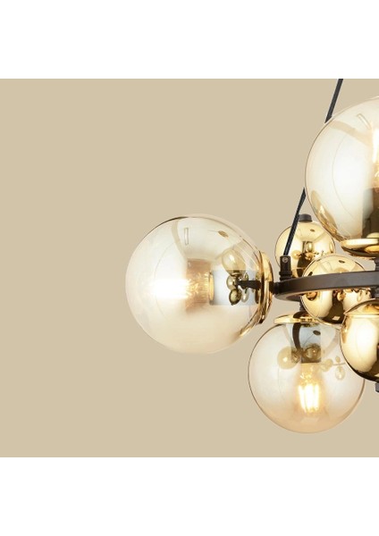 Sekizli Yuvarlak Camlı Avize Siyah-Gold (70X75 Cm) fiyatları