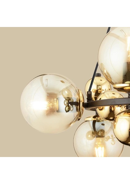 Sekizli Yuvarlak Camlı Avize Siyah-Gold (70X75 Cm) modelleri