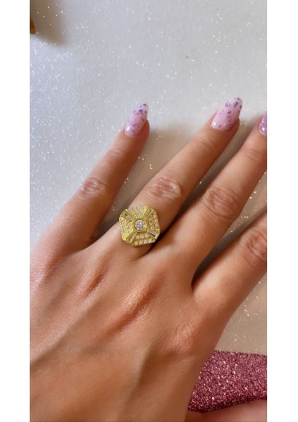 Ayarlanabilir Altın Kaplama Zirkon Taşlı Wındmıll 925 Ayar Gümüş Yüzük