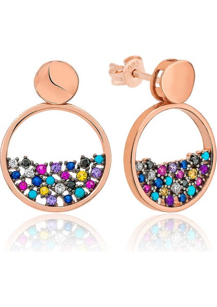 925 Ayar Gümüş Mix Taşlı Çiğ Damlası Bayan Küpe T6401 (800800)