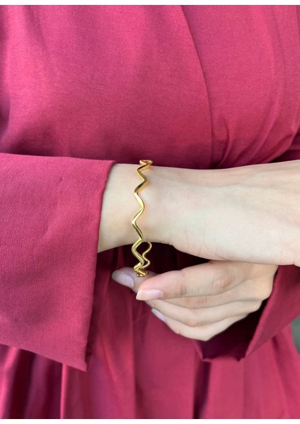 22 Ayar Altın Kaplama Oluklu Zikzak Ajda Bilezik fırsatları