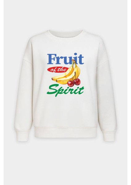 Kadın Meyve Baskılı Içi Şardonlu Bisiklet Yaka Oversize Sweatshirt
