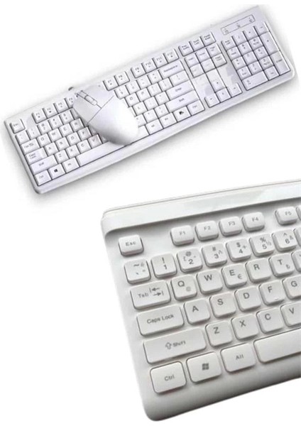 Kablosuz Klavye Mouse Seti Beyaz Q Klavye Tüm Cihazlara Uyumlu