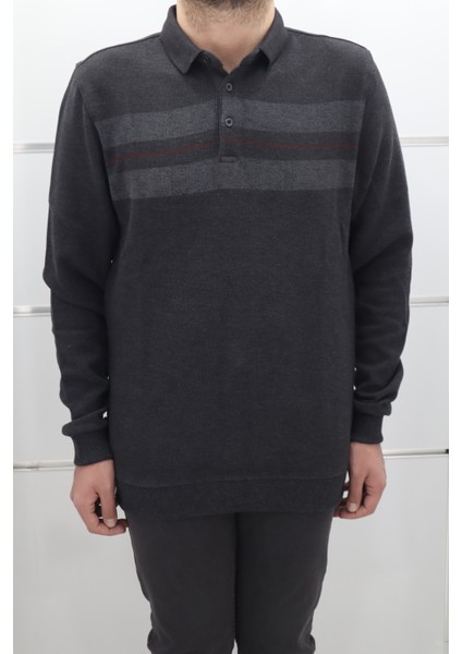 Fistan Store Erkek Desenli Spor Kesim Normal Kalıp Polo Yaka Selanik Kumaşlı Kışlık Kazak