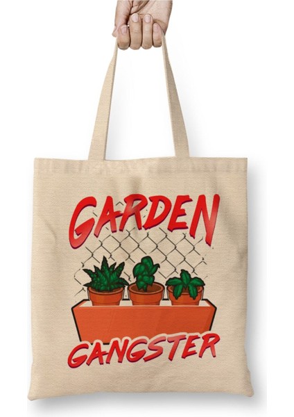 Cute & Funny Garden Gangster Planting Pun Bez Çanta Uzun Saplı Alışveriş Çantası