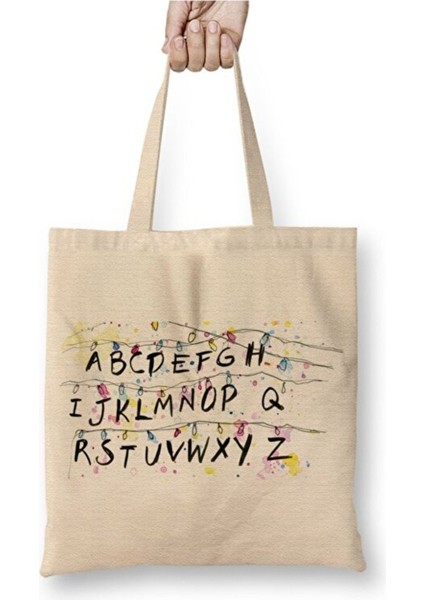 Stranger Things Alphabet Christmas Lights Yılbaşı Bez Çanta Uzun Saplı Alışveriş Çantası