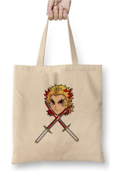 Rengoku Demon Slayer Iblis Keser Anime Bez Çanta Uzun Saplı Alışveriş Çantası Plaj Çantası
