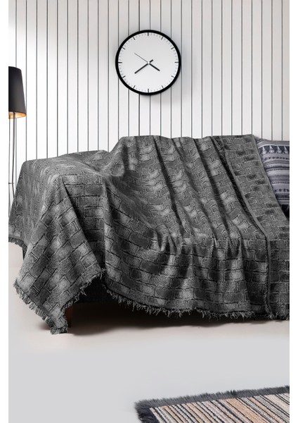 Pamuklu Dokulu Koltuk Şalı 170X220 cm – Saçaklı Tv Battaniyesi & Dekoratif Koltuk Örtüsü