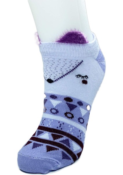 4 Çift Yumuşak Ponpon 3 Boyut Kulaklı Desenli Pamuklu Kadın Bilek çorap