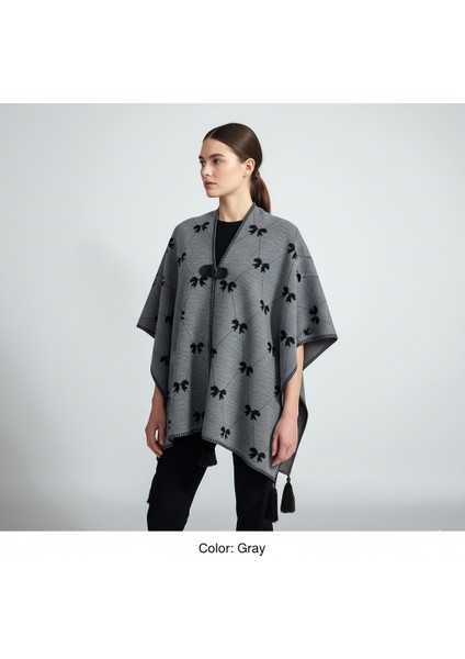 Akmoda Kalın Kışlık Triko Uzun Panço