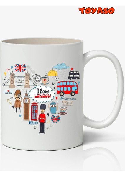 Londra Ingiltere London Kalp Temalı Beyaz Kupa Bardak Arkadaşa Sevgiliye Hediye