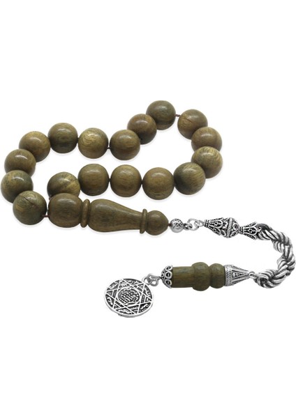 925 Ayar Gümüş Halat Püsküllü Küre Kesim Kahverengi Pelesenk Efe Tesbih