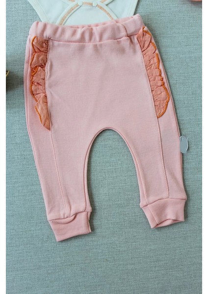 Litaetrend 3-6 6-9 9-12 Ay Hello Nakışlı Kruvaze Bandanalı Uzun Kollu Zıbınlı 3lü Kız Bebek Takımı Somon modelleri