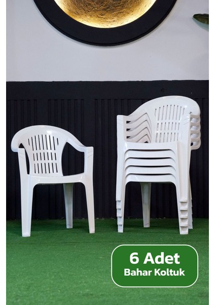 Bahar Plastik Kollu Bahçe Balkon Koltuk Beyaz 6 Adet Istiflenebilir
