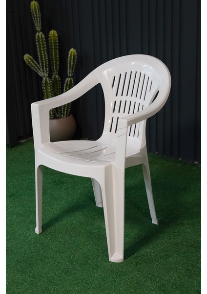Bahar Plastik Kollu Bahçe Balkon Koltuk Beyaz 6 Adet Istiflenebilir