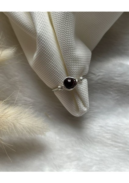 Garnet Lal Taşı Ayarlanabilir Gümüş Tel Yüzük