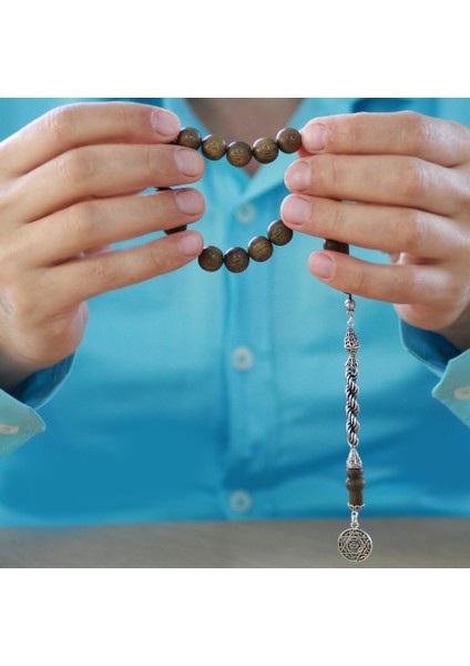 925 Ayar Gümüş Halat Püsküllü Küre Kesim Kahverengi Pelesenk Efe Tesbih fırsatları