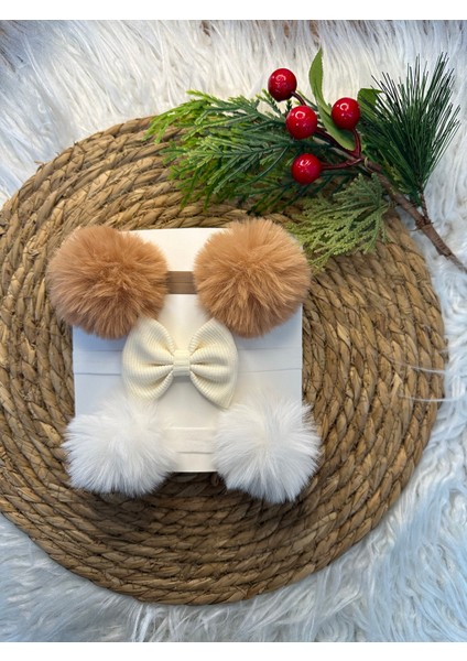 3'lü Ponpon ve Fiyonk Bebek Bandana Seti