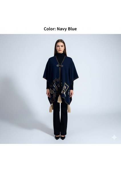 Akmoda Kalın Kışlık Triko Uzun Panço