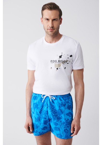 Erkek Yeşil-Mavi Baskılı Deniz Şortu E003802