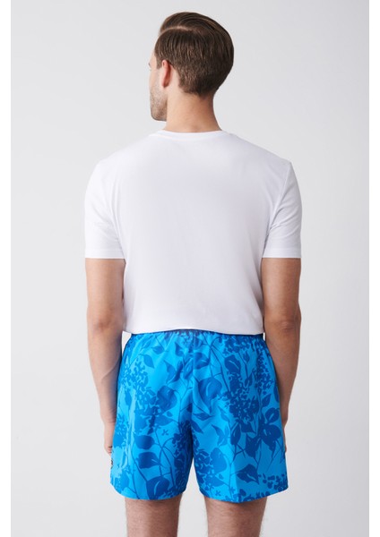 Erkek Yeşil-Mavi Baskılı Deniz Şortu E003802