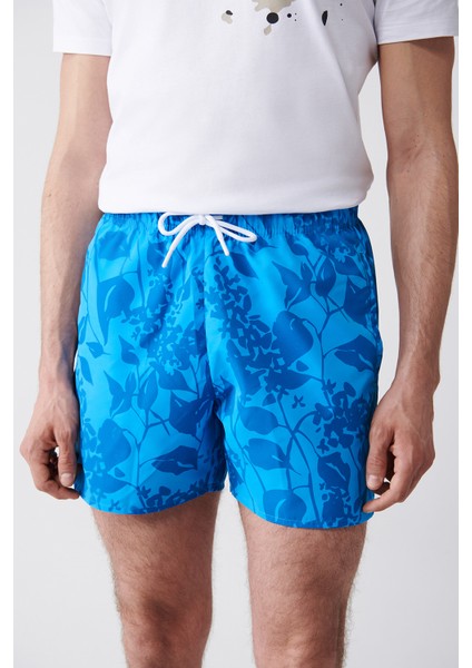 Erkek Yeşil-Mavi Baskılı Deniz Şortu E003802