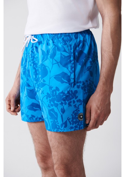 Erkek Yeşil-Mavi Baskılı Deniz Şortu E003802