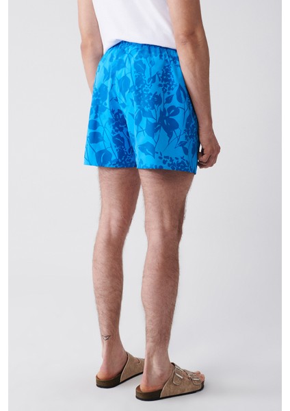 Erkek Yeşil-Mavi Baskılı Deniz Şortu E003802