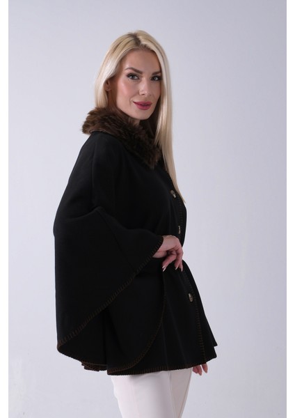 Kahve Yakası Kürklü Dikiş Detaylı Kemerli Panço 47122731.05 fırsatları