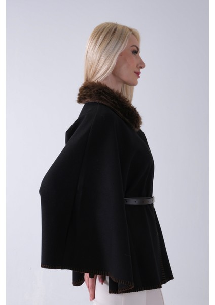 Kahve Yakası Kürklü Dikiş Detaylı Kemerli Panço 47122731.05 indirimleri