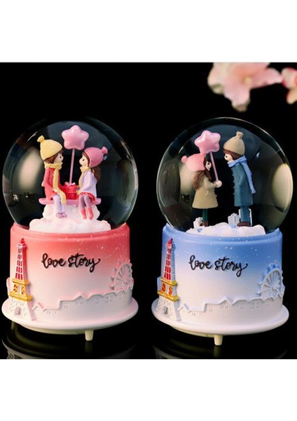 Tatlı Sevgililer Kar Püskürten Büyük Boy Işıklı ve Müzikli Kar Küresi