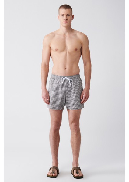 Erkek Gri-Beyaz Baskılı Deniz Şortu E003802