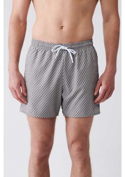 Erkek Gri-Beyaz Baskılı Deniz Şortu E003802