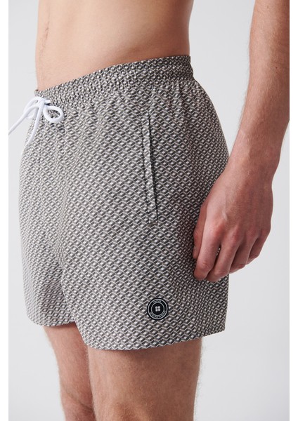 Erkek Gri-Beyaz Baskılı Deniz Şortu E003802