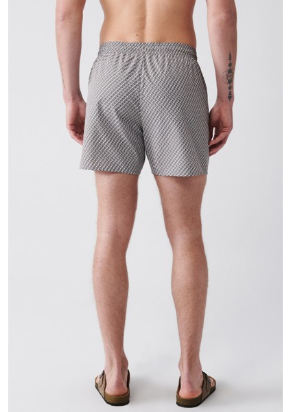 Erkek Gri-Beyaz Baskılı Deniz Şortu E003802