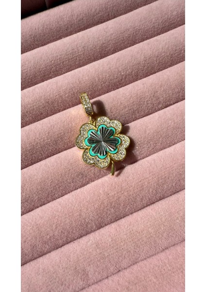 Şans Yoncası Turkuaz Mineli Çarkıfelek Model Yonca Kolye Ucu 925 Ayar Gümüş indirimleri