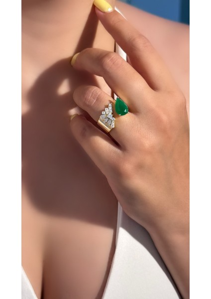 Altın Kaplama Ayarlanabilir Mix Taşlı Zümrüt Paraiba Renk Damla Form Yüzük 925 Ayar Gümüş fiyatları
