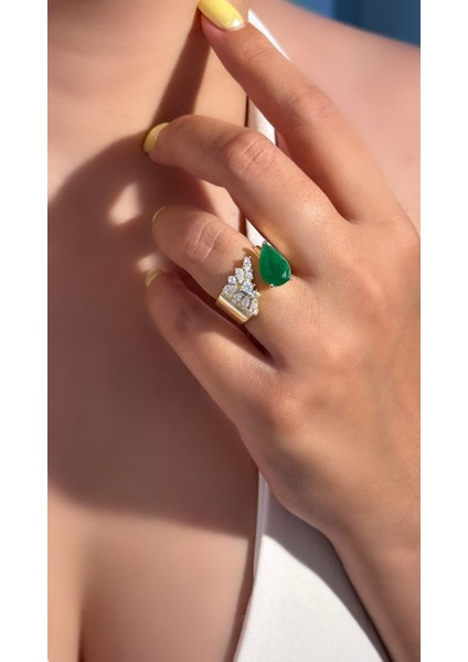 Altın Kaplama Ayarlanabilir Mix Taşlı Zümrüt Paraiba Renk Damla Form Yüzük 925 Ayar Gümüş modelleri