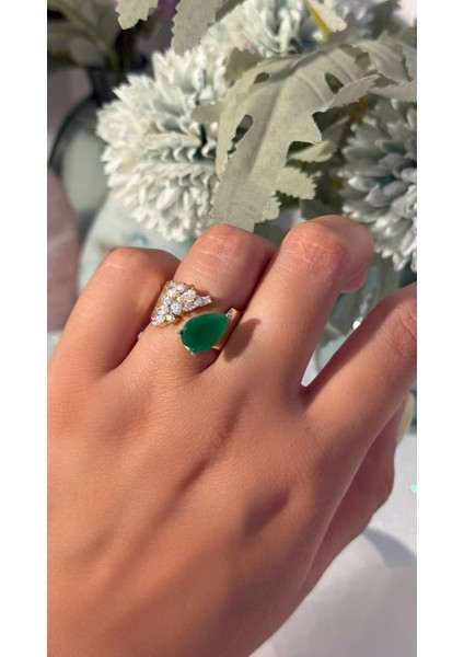 Altın Kaplama Ayarlanabilir Mix Taşlı Zümrüt Paraiba Renk Damla Form Yüzük 925 Ayar Gümüş fırsatları