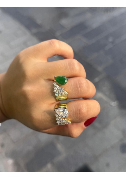 Altın Kaplama Ayarlanabilir Mix Taşlı Zümrüt Paraiba Renk Damla Form Yüzük 925 Ayar Gümüş indirimleri