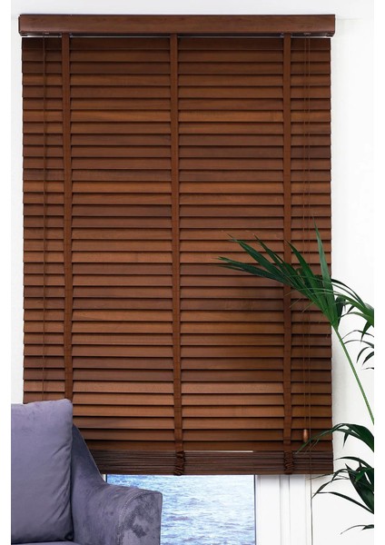 Wooden Blinds Doğal Ahşap Jaluzi Perde 50 mm,Alüminyum Kasalı Yüksek Kaliteli - Ceviz Kurdelalı