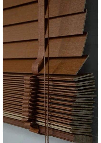 Wooden Blinds Doğal Ahşap Jaluzi Perde 50 mm,Alüminyum Kasalı Yüksek Kaliteli - Ceviz Kurdelalı