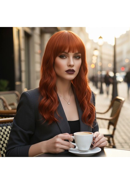 Dalgalı Kısa Perçemli Fiber Sentetik Peruk - Bakır